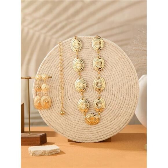 Gold Concho Belt & Earring Set – Western Boho Statement Jewelry - Picture 6 of 6